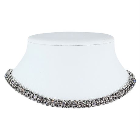 Vintage 2-Strand Prong Set Clear Rhinestone Choker Necklace