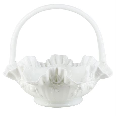 Vintage Fenton "Cabbage Rose" Milk Glass Ruffled Basket