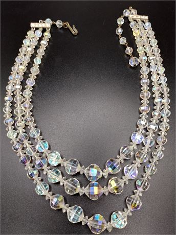 Laguna three strand iridescent bead necklace 17 in AS-IS