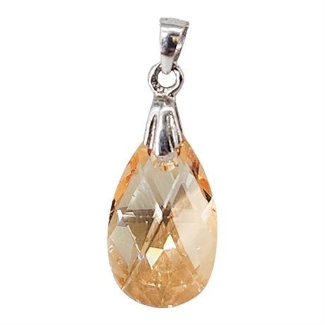 Sterling Silver Faceted Yellow Crystal Drop Pendant