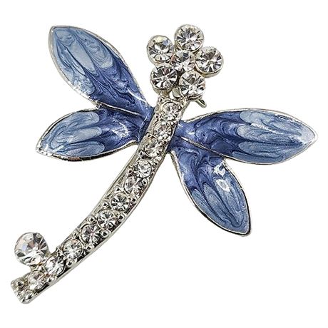 Modern Enamel & Rhinestone Dragonfly Brooch