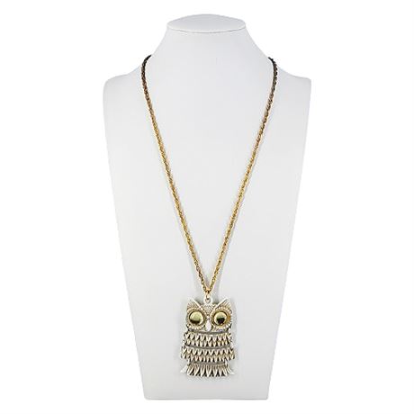 Vintage 70s Articulated Owl Pendant Necklace