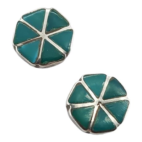 Vtg Native American Style Sterling Silver Turquoise Inlay Post Back Earrings