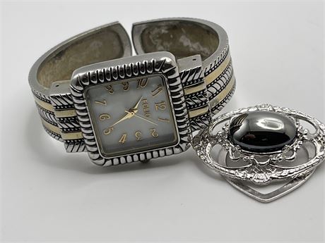 Folio watch and scarf clip lot