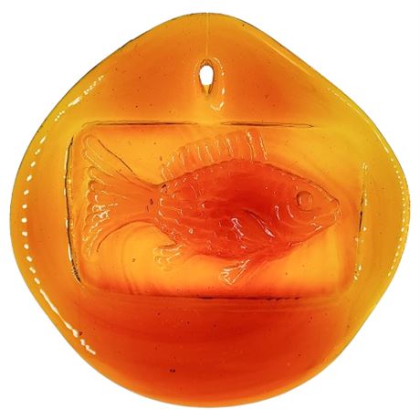 Vintage Blenko Amberina Orange Art Glass Fish Suncatcher