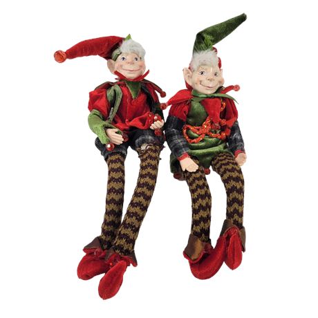 Elf Lutin / Danson Decor Pair of Red & Green Elf on a Shelf
