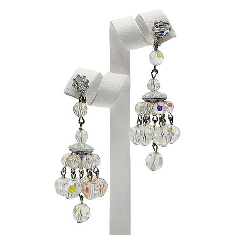 Aurora Borealis Crystal Chandelier Clip Earrings