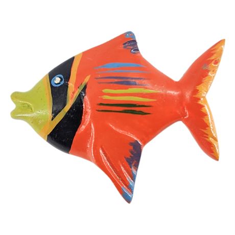 Vintage Hand Painted Wood Tropical Fish Brooch