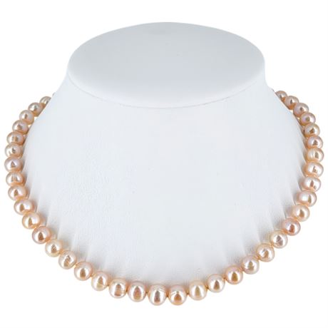 Blush Pink Freshwater Pearl Necklace w/ Sterling Clasp