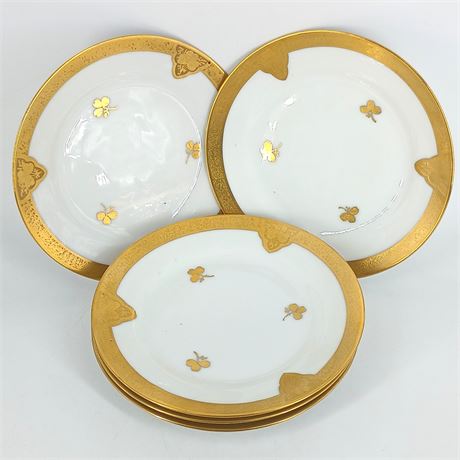 Antique Hand Painted Nippon Porcelain Plate Set - Gold Embossed Clover Design