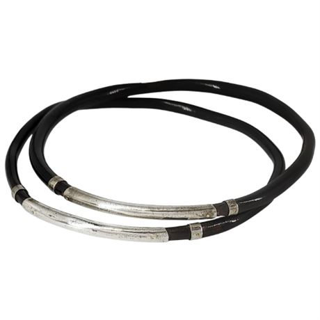 Pair Vintage Chinese Silver & Black Lacquer Ebony Wood Bangle Bracelets