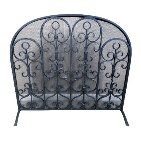 1980s Spanish Wrought Iron Scrollwork Fireplace Screen
