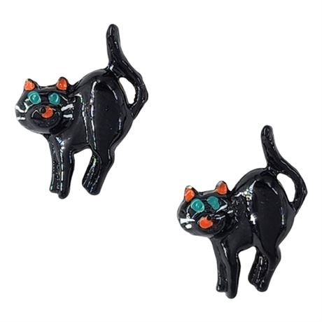 Vintage Black Enamel Cat Stud Earrings