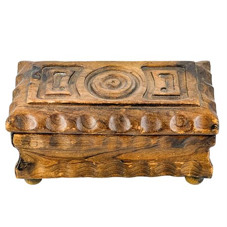 Vintage Artisan Made Hand Carved Wooden Keepsake Box