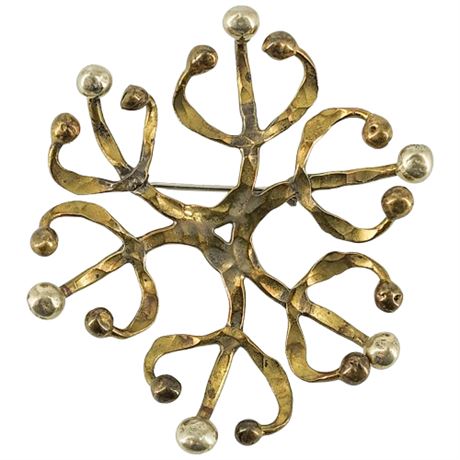 Vintage Modernist Hammered Brass Brooch