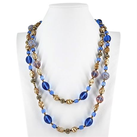 Vintage Art Glass, Rhinestone, & Faux Baroque Pearl Beaded Necklace