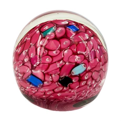 Vintage Pink Confetti Murano Art Glass Paperweight