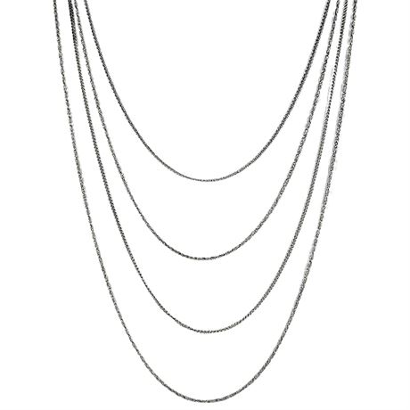 Signed Vintage 1928 JEWELRY CO.  Long Silver Tone 4-Strand Necklace