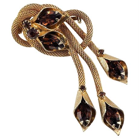 Vintage Rootbeer Rhinestone Mesh Knot Brooch