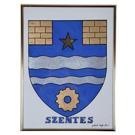 Gabriel S. Bomen Signed Szentes Coat of Arms Framed Painting