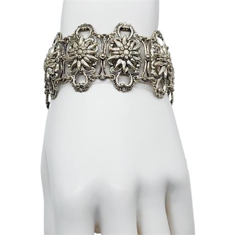 Vintage Silver Tone Edelweiss Link Bracelet
