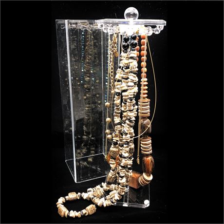 Assorted Necklaces in Tall Clear Acrylic Hanging Necklace Box