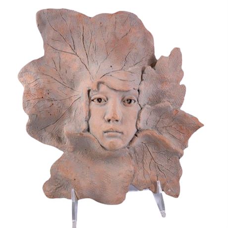 Signed Terra Cotta Plant/Face Wall Hanging