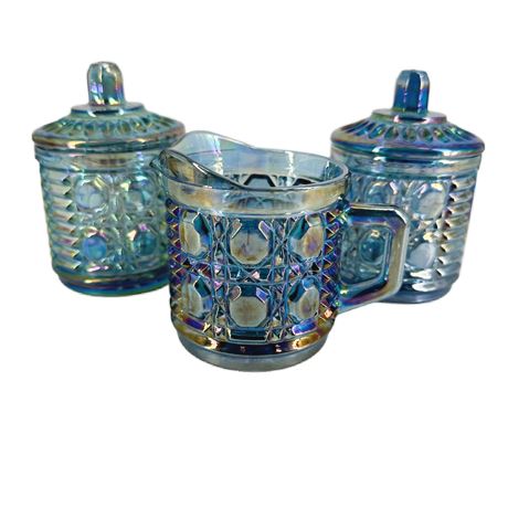 Vintage Indiana Carnival Glass Cream Pitcher & Sugar Bowls