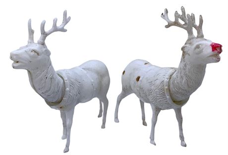 Pair of Vintage IRWIN Nodder Hard Plastic Reindeer Holiday Decorations