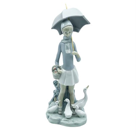Lladro Girl with Umbrella and Geese