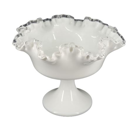 Vintage Fenton Ruffled Top Silver Crest Art Glass Compote Vase