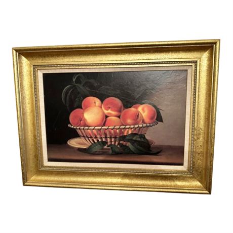 Signed Painting of Peaches on Board