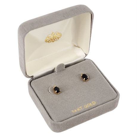 Vintage 14K Gold Sapphire & Diamond Earrings, New in Box