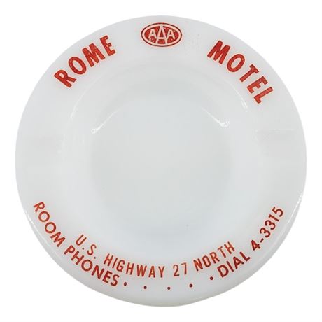 Vintage Rome Motel Milk Glass Ashtray