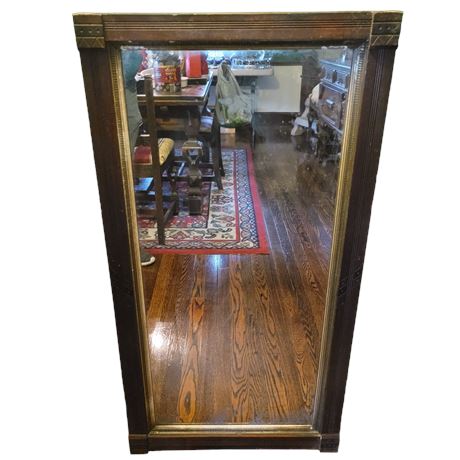 Antique Carved Wood Framed Rectangular Mirror
