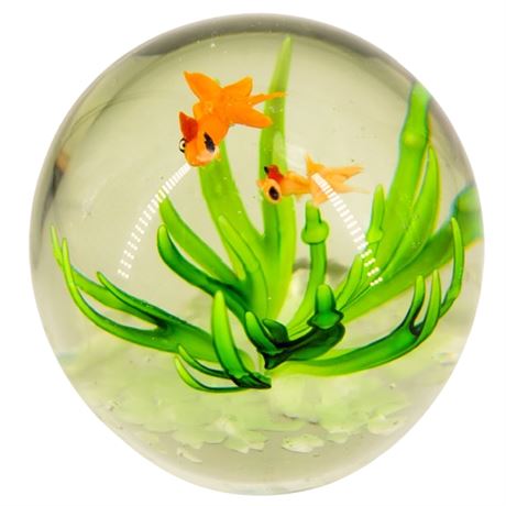 Art Glass Goldfish Round Paper Weight