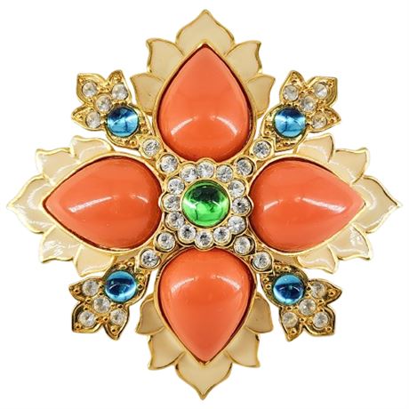 Signed Vintage JOAN RIVERS Cabochon Maltese Cross Brooch