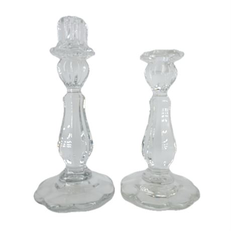 Set of 2 Vintage Glass Cambridge Candleholders