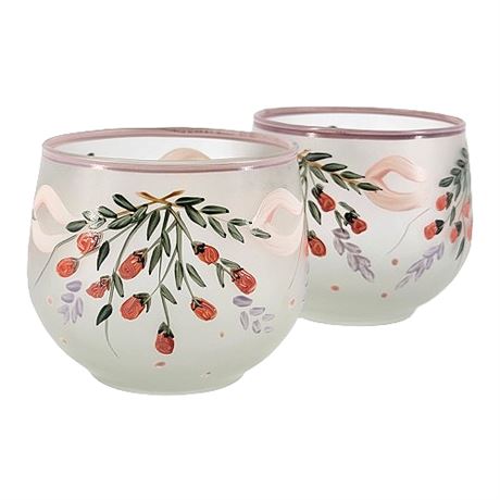 Hand Painted Floral Frosted Glass Votive Holders