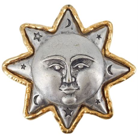 Vintage Jonette Jewelry Celestial Two-Tone Sun Brooch