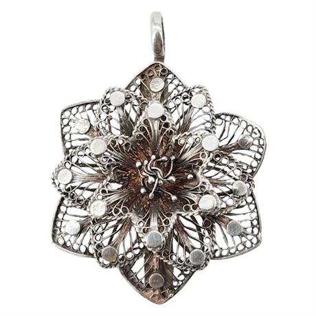 Vintage Sterling Silver Filigree Flower Pendant