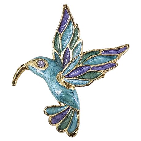 Vintage Enamel & Rhinestone Hummingbird Brooch