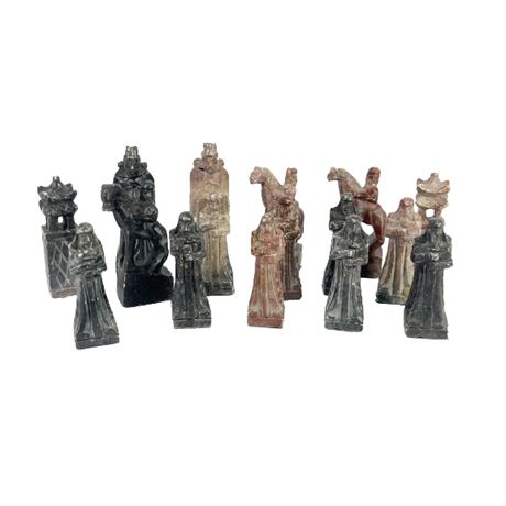 Lot of Carved Stone Chess Pieces