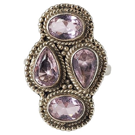 Sterling Silver & Lavender/Pink Crystal Ring, Sz 5.5