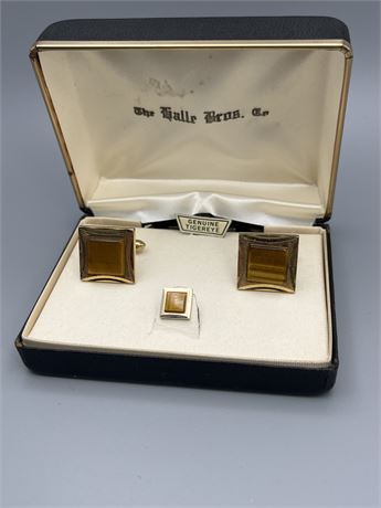 Halle’s brother, genuine tiger’s eye cufflings and Tie tac set