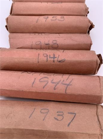 2 pounds of 1937 to 1958 Wheat Pennies Coin Rolls