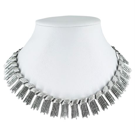 Signed Vintage SARAH COVENTRY Silver Tone Fringe Choker Necklace