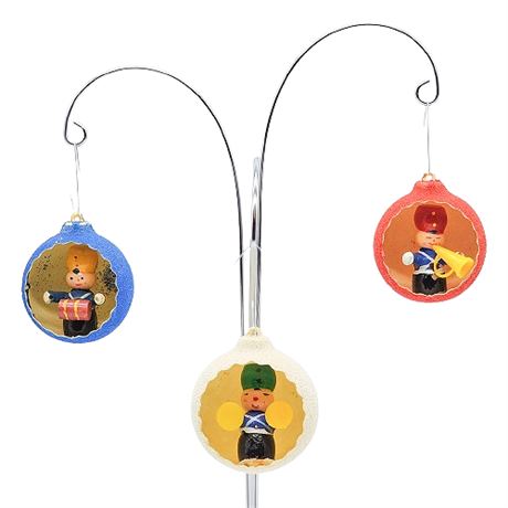Vintage Jewel Brite Snowball Toy Soldier Diorama Ornaments