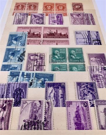 47 Vintage 1/2 cent to 20 cent Postmarked, Cancelled, US Postage Stamps
