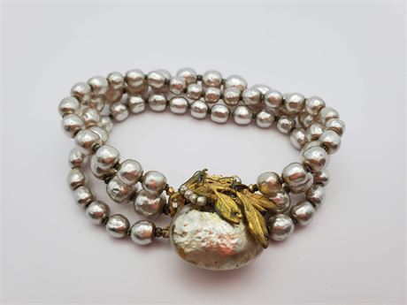 Miriam Haskell Baroque Pearl Three Strand Bracelet AS-IS